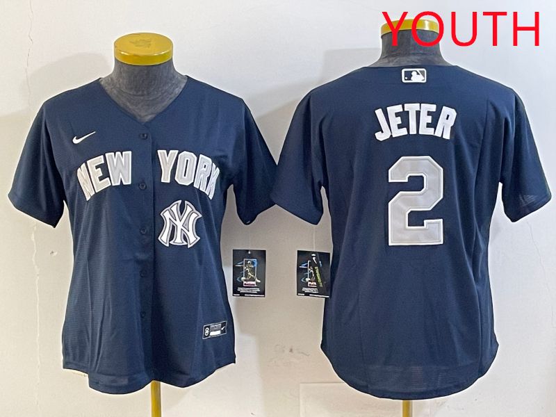Youth New York Yankees #2 Jeter Blue Game 2025 Nike MLB Jersey style 6->youth mlb jersey->Youth Jersey